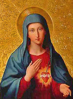 Our Lady gesturing towards her Immaculate Heart